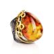 Bold Handcrafted Cocktail Ring With Cognac Amber In Gold-Plated Silver The Sirena, Ring Size: Adjustable, image 