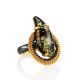 Adjustable Gold-Plated Ring With Green Amber The Triumph, Ring Size: Adjustable, image 
