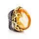 Bold Gold-Plated Cocktail Ring With Honey Amber The Sirena, Ring Size: Adjustable, image 