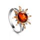 Sun Shaped Amber Ring In Gold-Plated Silver The Helios, Ring Size: 4 / 15, image 