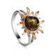 Gold-Plated Ring With Green Amber Stone The Helios, Ring Size: 10 / 20, image 