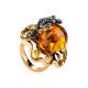 Adorable Gold-Plated Ring With Cognac Amber The Vasilisa​, Ring Size: 8 / 18, image 