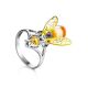 Cocktail Amber Ring In Gold-Plated Silver The Bee, Ring Size: 13 / 22, image 