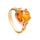 Classy Cognac Amber Ring In Gold-Plated Silver The Shanghai, Ring Size: 6 / 16.5, image 