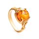 Classy Cognac Amber Ring In Gold-Plated Silver The Shanghai, Ring Size: 11.5 / 21, image 