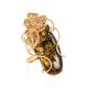Charming Handmade Green Amber Ring In Gold-Plated Silver The Dew, Ring Size: Adjustable, image 