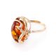 Bright Amber Ring In Gold With Crystals The Swan, Ring Size: 5.5 / 16, image , picture 4