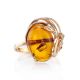 Bright Amber Ring In Gold With Crystals The Swan, Ring Size: 12 / 21.5, image , picture 3