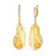 Golden Earrings With Natural Amber Dangles The Triumph, image 