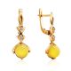 Chic Golden Earrings With Honey Amber And Crystals The Sambia, image 