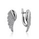 Silver Wing Shaped Earrings With Crystals, image 