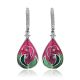 Pink Enamel Drop Earrings With Crystals The Romanov, image 