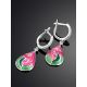 Pink Enamel Drop Earrings With Crystals The Romanov, image , picture 2