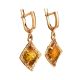 Geometric Cognac Amber Dangles In Gold-Plated Silver The Hermitage, image , picture 3