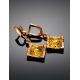 Geometric Cognac Amber Dangles In Gold-Plated Silver The Hermitage, image , picture 2