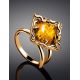 Geometric Gold-Plated Adjustable Ring With Lemon Amber The Hermitage, Ring Size: Adjustable, image , picture 3