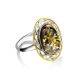 Яркое кольцо из зелёного янтаря в серебре с позолотой «Вавилон» 16.5, Ring Size: 13 / 22, image , picture 5