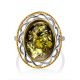 Яркое кольцо из зелёного янтаря в серебре с позолотой «Вавилон» 16.5, Ring Size: 13 / 22, image , picture 4