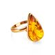 Gold Plated Cognac Amber Ring The Pulse, Ring Size: Adjustable, image , picture 4