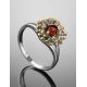 Cognac Amber Ring In Gold Plated Silver The Barbados, Ring Size: 12 / 21.5, image , picture 2