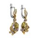 Gold-Plated Silver Drop Earrings With Green Amber And Crystals The Beatrice, image , picture 3