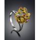 Gold Plated Ring With Green Amber And Crystals The Beatrice, Ring Size: 13 / 22, image , picture 2