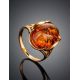 Bold Gold-Plated Ring With Cognac Amber The Lyon, Ring Size: 10 / 20, image , picture 2