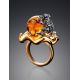 Adorable Gold-Plated Ring With Cognac Amber The Vasilisa​, Ring Size: 9 / 19, image , picture 2