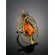 Bohemian Chic Amber Ring In Gold-Plated Silver The Peacock Feather, Ring Size: 13 / 22, image , picture 2
