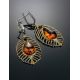Bohemian Chic Amber Drop Earrings​ In Gold-Plated Silver The Peacock Feather, image , picture 2
