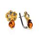 Gold-Plated Earrings With Cognac Amber The Triumph, image , picture 3