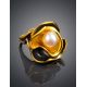 Bold Gold-Plated Ring With Cultured Pearl The Turandot, Ring Size: Adjustable, image , picture 2