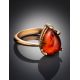 Cognac Amber Ring In Gold-Plated Silver The Twinkle, Ring Size: 5.5 / 16, image , picture 2