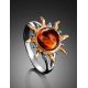 Sun Shaped Amber Ring In Gold-Plated Silver The Helios, Ring Size: 8 / 18, image , picture 2