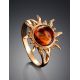 Gold Plated Ring With Natural Amber Centerpiece The Helios, Ring Size: / 23, image , picture 2