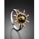 Gold-Plated Ring With Green Amber Stone The Helios, Ring Size: 13 / 22, image , picture 2