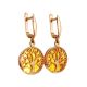 Symbolic The Tree Of Life Gold-Plated Silver With Amber Earrings, image , picture 3