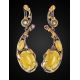 Drop Honey Amber Earrings In Gold-Plated Silver With Crystals The Pompadour, image , picture 2