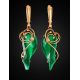 Golden Dangle Earrings With Green Synthetic Onyx The Serenade, image , picture 2