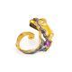 Bold Adjustable Honey Amber Ring In Gold-Plated Silver With Crystals The Pompadour, Ring Size: Adjustable, image , picture 7