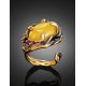 Bold Adjustable Honey Amber Ring In Gold-Plated Silver With Crystals The Pompadour, Ring Size: Adjustable, image , picture 4