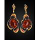 Drop Gold-Plated Earrings With Cognac Amber And Crystals The Pompadour, image , picture 2