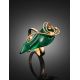 Refined Golden Ring With Green Synthetic Onyx The Serenade, Ring Size: Adjustable, image , picture 2