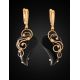 Golden Drop Earrings With Black Synthetic Onyx The Serenade, image , picture 2