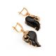 Golden Drop Earrings With Black Synthetic Onyx The Serenade, image , picture 3