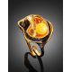 Bold Gold-Plated Ring With Honey Amber The Turandot, Ring Size: Adjustable, image , picture 2