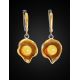 Drop Amber Earrings In Gold-Plated Silver The Turandot, image , picture 2