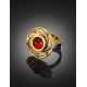 Adjustable Cognac Amber Ring In Gold-Plated Silver The Aida, Ring Size: Adjustable, image , picture 2