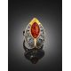 Bold Gold-Plated Cocktail Ring With Cognac Amber The Firebird, Ring Size: 6 / 16.5, image , picture 3