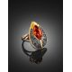 Bold Gold-Plated Cocktail Ring With Cognac Amber The Firebird, Ring Size: 6 / 16.5, image , picture 5